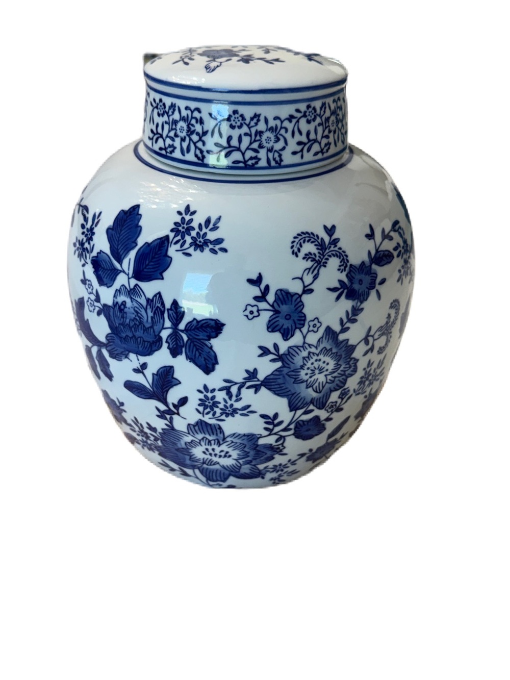 Blue and White Floral Porcelain Ginger Jar - Classic Home Accent - Picture 7 of 7